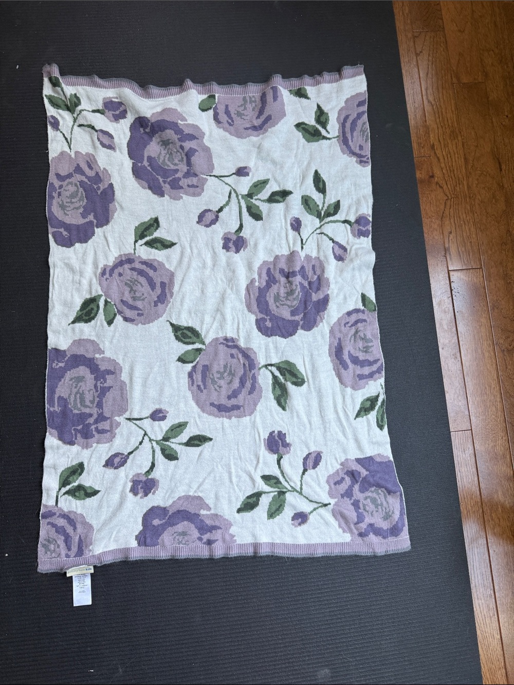 Pottery Barn Kids White Throw Blanket with Lavender Floral Pattern